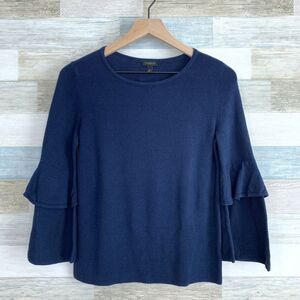 Talbots Tiered Flare Sleeve Sweater Navy Blue Scoop Neck Cotton Womens Small